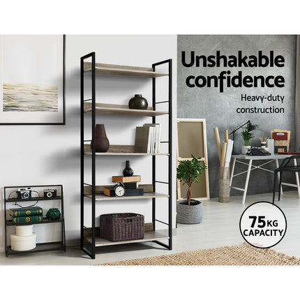 Artiss Bookshelf 5 Tiers - NOE Black and Oak.