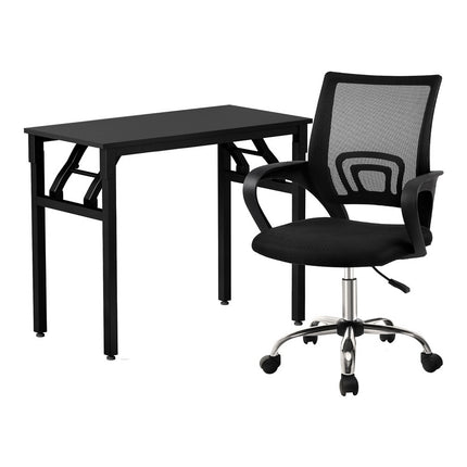 Artiss Computer Desk Mesh Office Chair Set Foldable Home Study Table Black.