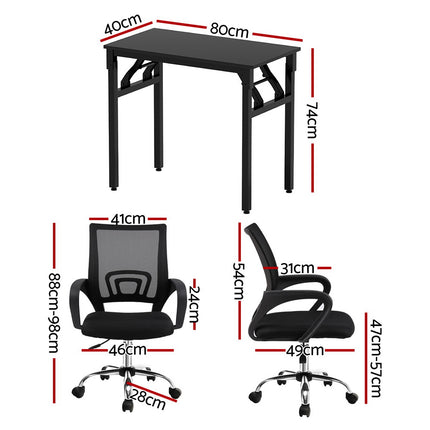 Artiss Computer Desk Mesh Office Chair Set Foldable Home Study Table Black.