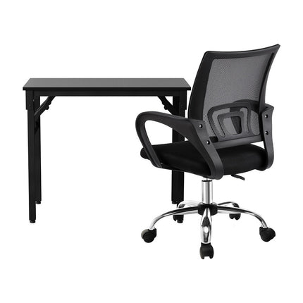 Artiss Computer Desk Mesh Office Chair Set Foldable Home Study Table Black.