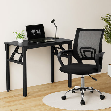 Artiss Computer Desk Mesh Office Chair Set Foldable Home Study Table Black.