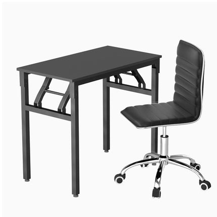 Artiss Computer Desk Office Chair PU Leather Set Foldable Home Study Table Black.