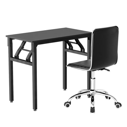 Artiss Computer Desk Office Chair PU Leather Set Foldable Home Study Table Black.