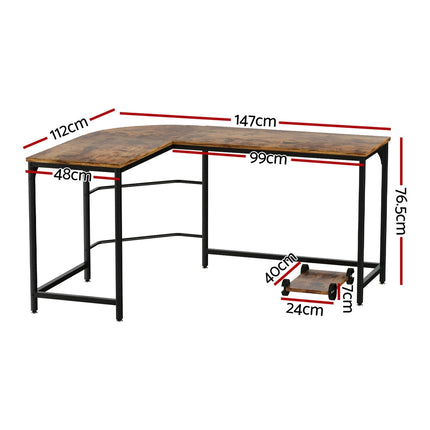 Artiss Computer Desk L-Shape CPU Stand Brown 147CM.