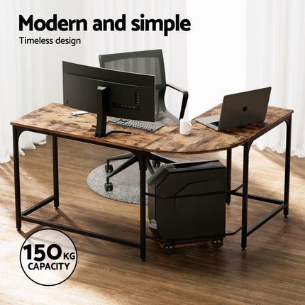 Artiss Computer Desk L-Shape CPU Stand Brown 147CM.