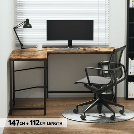 Artiss Computer Desk L-Shape CPU Stand Brown 147CM.