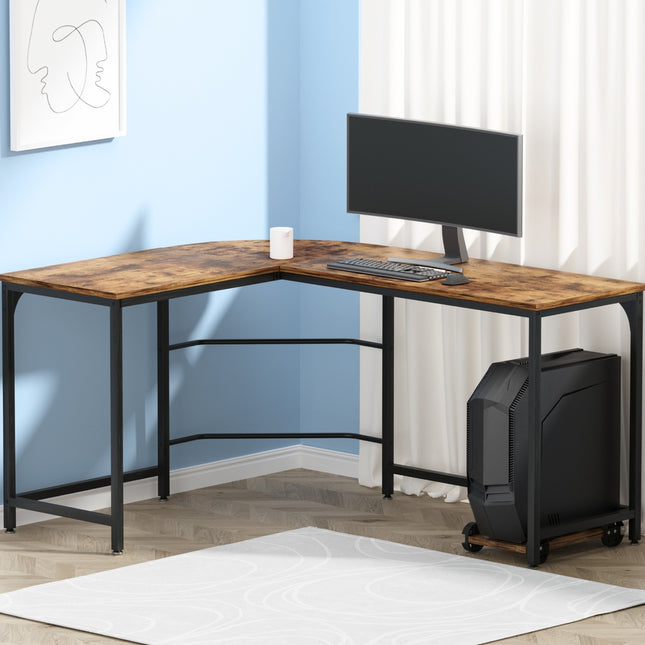 Artiss Computer Desk L-Shape CPU Stand Brown 147CM.