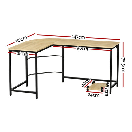 Artiss Computer Desk L-Shape CPU Stand Oak 147CM.