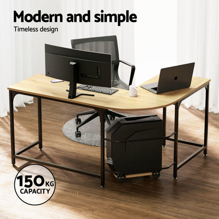 Artiss Computer Desk L-Shape CPU Stand Oak 147CM.