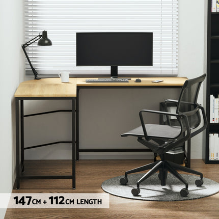 Artiss Computer Desk L-Shape CPU Stand Oak 147CM.