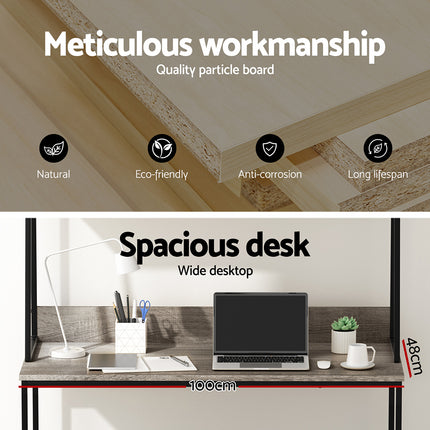 Artiss Computer Desk Bookshelf Storage Grey 100CM.