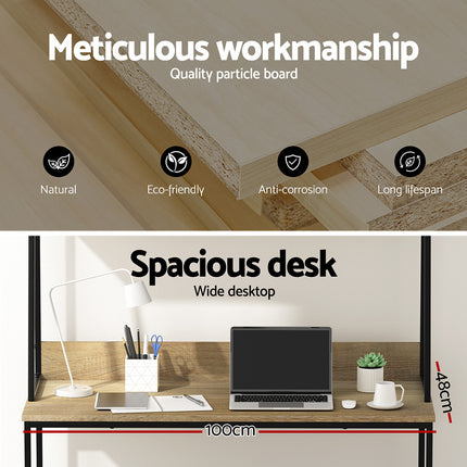 Artiss Computer Desk Bookshelf Storage 100CM Oak.
