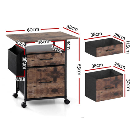 Artiss 2 Fabric Drawer File Cabinet Printer Stand Rolling File Cabinet with Side Bag.