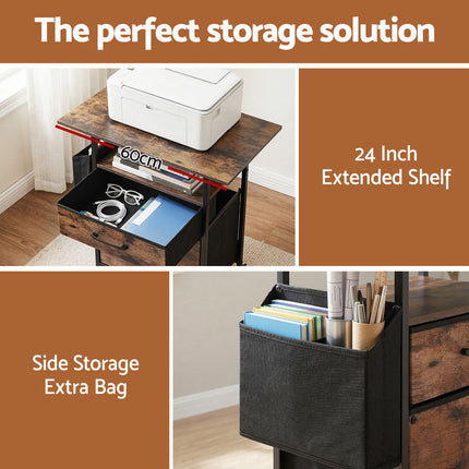 Artiss 2 Fabric Drawer File Cabinet Printer Stand Rolling File Cabinet with Side Bag.