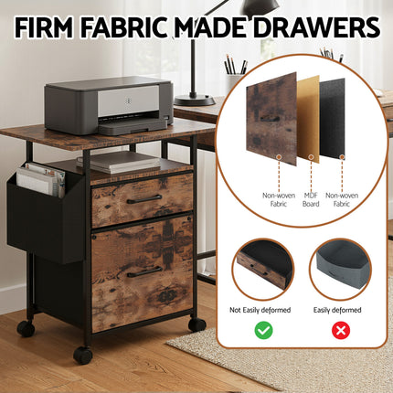 Artiss 2 Fabric Drawer File Cabinet Printer Stand Rolling File Cabinet with Side Bag.