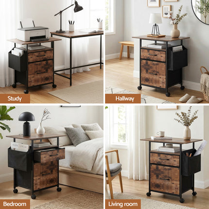 Artiss 2 Fabric Drawer File Cabinet Printer Stand Rolling File Cabinet with Side Bag.