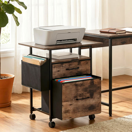 Artiss 2 Fabric Drawer File Cabinet Printer Stand Rolling File Cabinet with Side Bag.