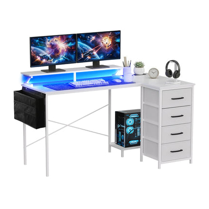 Artiss 140cm L Shaped Gaming Desk Computer Desk with LED Lights & Power Outlets.