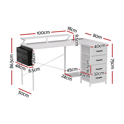 Artiss 140cm L Shaped Gaming Desk Computer Desk with LED Lights & Power Outlets.