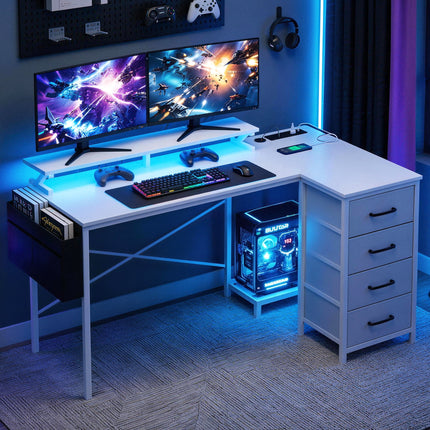 Artiss 140cm L Shaped Gaming Desk Computer Desk with LED Lights & Power Outlets.