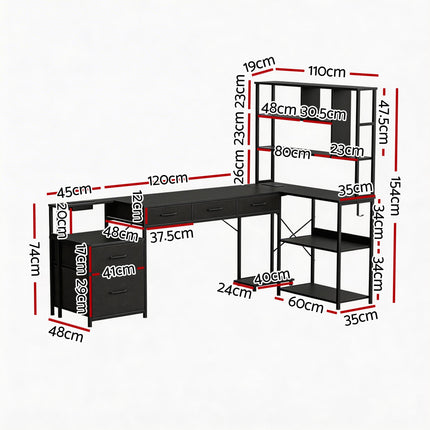 Artiss 140cm L Shaped Gaming Desk Computer Desk with LED Lights & Power Outlets.