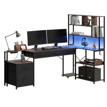 Artiss 140cm L Shaped Gaming Desk Computer Desk with LED Lights & Power Outlets.