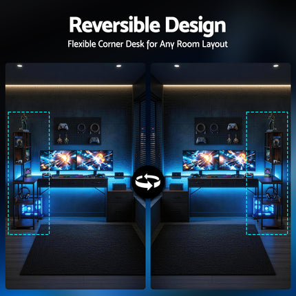 Artiss 140cm L Shaped Gaming Desk Computer Desk with LED Lights & Power Outlets.