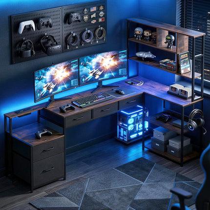 Artiss 140cm L Shaped Gaming Desk Computer Desk with LED Lights & Power Outlets.