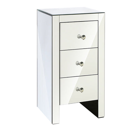 Artiss Bedside Table 3 Drawers Mirrored - QUENN Silver.
