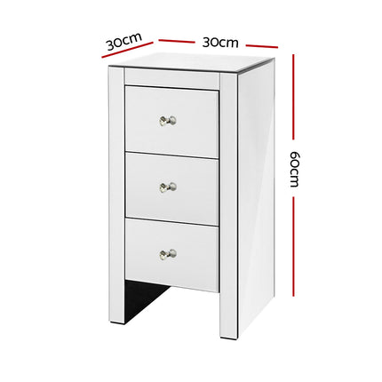 Artiss Bedside Table 3 Drawers Mirrored - QUENN Silver.