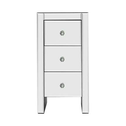Artiss Bedside Table 3 Drawers Mirrored - QUENN Silver.