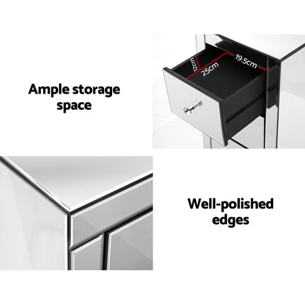 Artiss Bedside Table 3 Drawers Mirrored - QUENN Silver.
