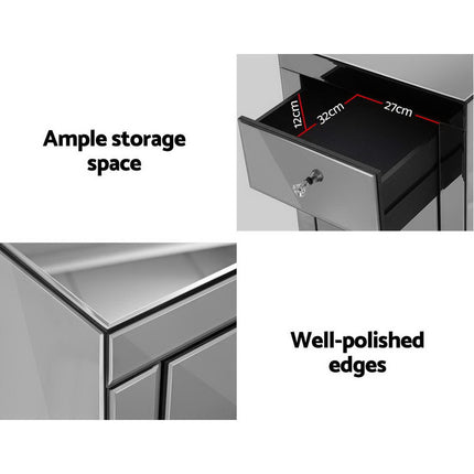 Artiss Bedside Table 3 Drawers Mirrored - PRESIA Silver.