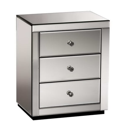 Artiss Bedside Table 3 Drawers Mirrored - PRESIA Silver.