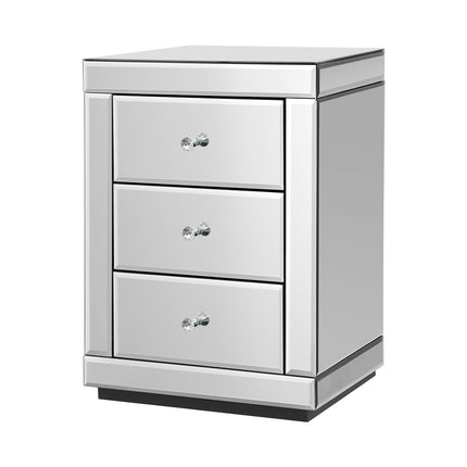 Artiss Bedside Table 3 Drawers Mirrored - PRESIA Silver.