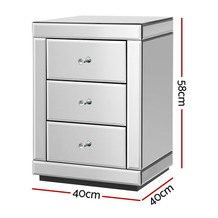 Artiss Bedside Table 3 Drawers Mirrored - PRESIA Silver.