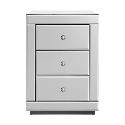 Artiss Bedside Table 3 Drawers Mirrored - PRESIA Silver.