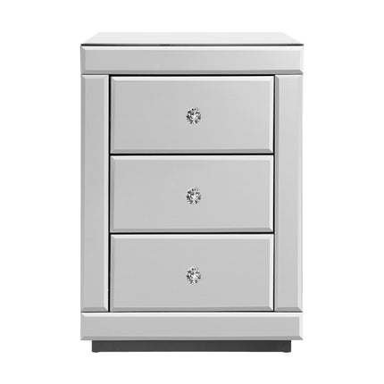 Artiss Set of 2 Bedside Table 3 Drawers Mirrored Glass - PRESIA Silver.