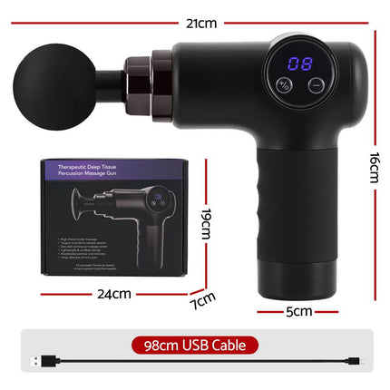 Everfit Massage Gun 8 Speed 4 Heads Vibration Muscle Massager Chargeable Black.