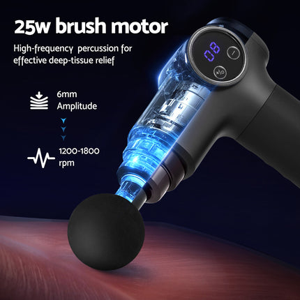 Everfit Massage Gun 8 Speed 4 Heads Vibration Muscle Massager Chargeable Black.