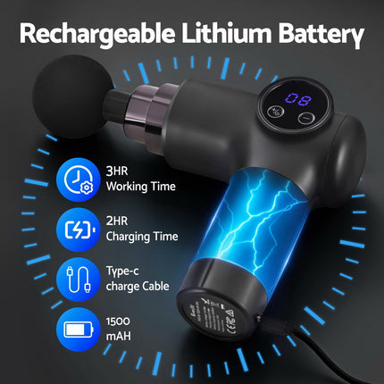 Everfit Massage Gun 8 Speed 4 Heads Vibration Muscle Massager Chargeable Black.