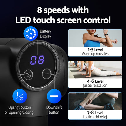 Everfit Massage Gun 8 Speed 4 Heads Vibration Muscle Massager Chargeable Black.