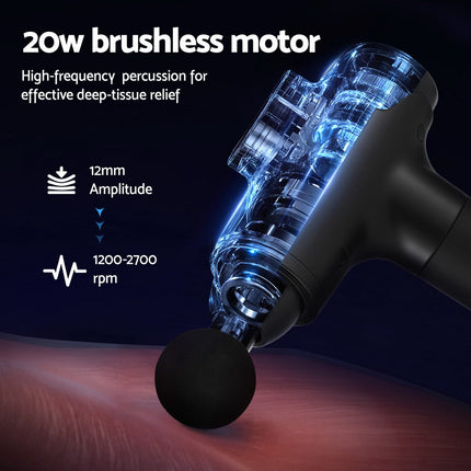 Everfit Massage Gun 30 Speed 8 Heads Vibration Muscle Massager Chargeable Black.