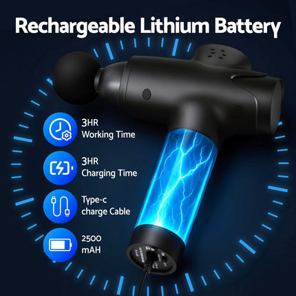 Everfit Massage Gun 30 Speed 8 Heads Vibration Muscle Massager Chargeable Black.