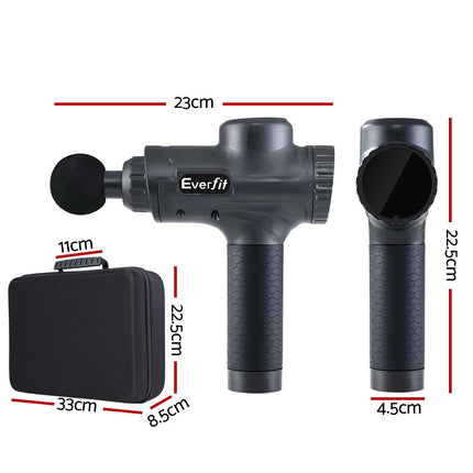 Everfit Massage Gun 30 Speed 6 Heads Vibration Muscle Massager Chargeable Black.