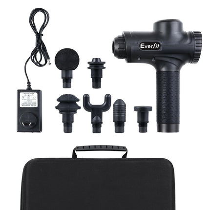 Everfit Massage Gun 30 Speed 6 Heads Vibration Muscle Massager Chargeable Black.