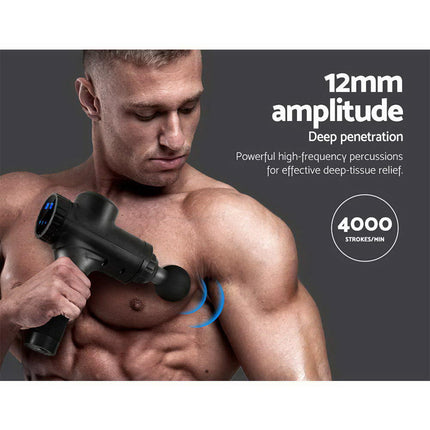 Everfit Massage Gun 30 Speed 6 Heads Vibration Muscle Massager Chargeable Black.