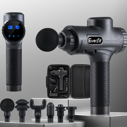 Everfit Massage Gun 30 Speed 6 Heads Vibration Muscle Massager Chargeable Black.