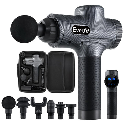 Everfit Massage Gun 30 Speed 6 Heads Vibration Muscle Massager Chargeable Grey.
