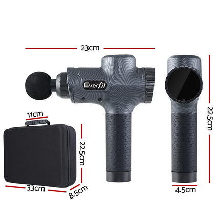 Everfit Massage Gun 30 Speed 6 Heads Vibration Muscle Massager Chargeable Grey.